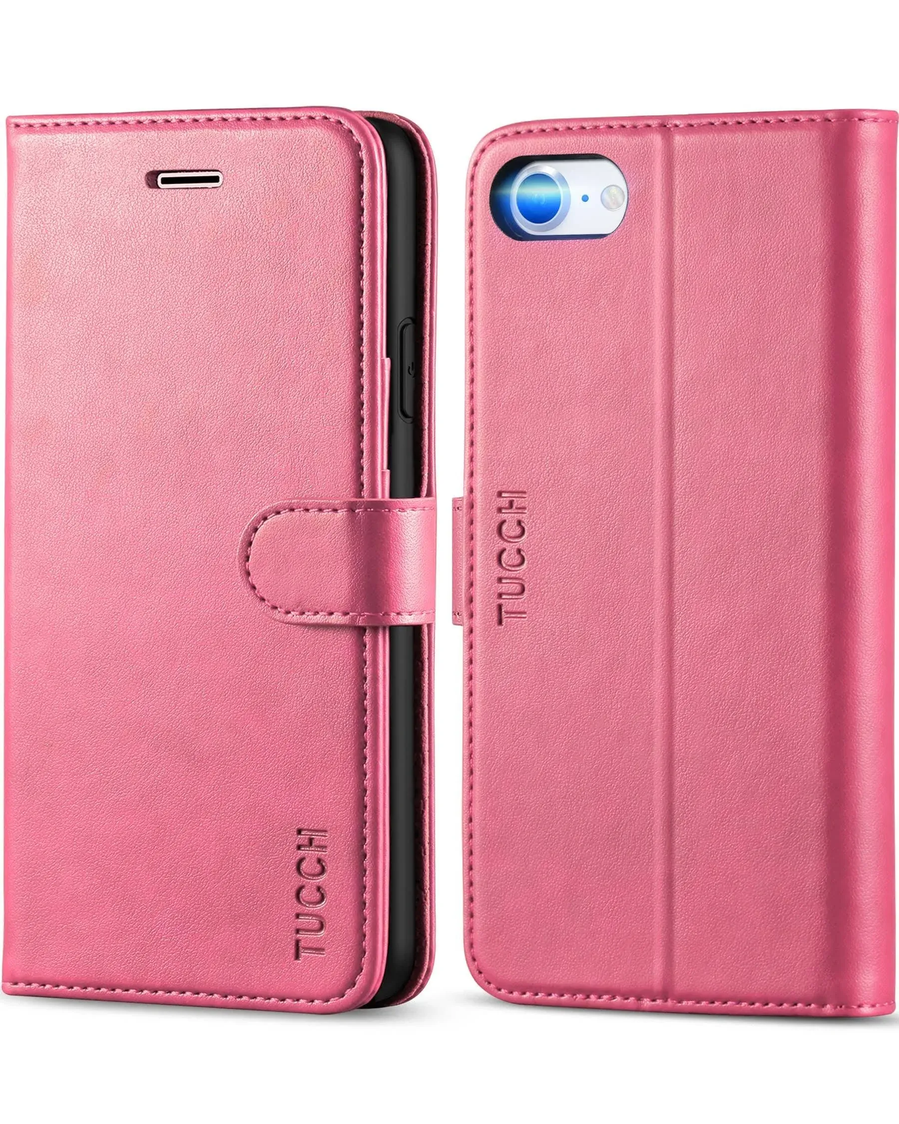 TUCCH Case for iPhone 7/8/SE 2020/SE 2022 Wallet Case, PU Leather Flip Folio Case with Card Slot, Stand Holder, Magnetic [TPU Shockproof Interior Case] Compatible with iPhone 7/8/SE2/SE 3, Hot Pink