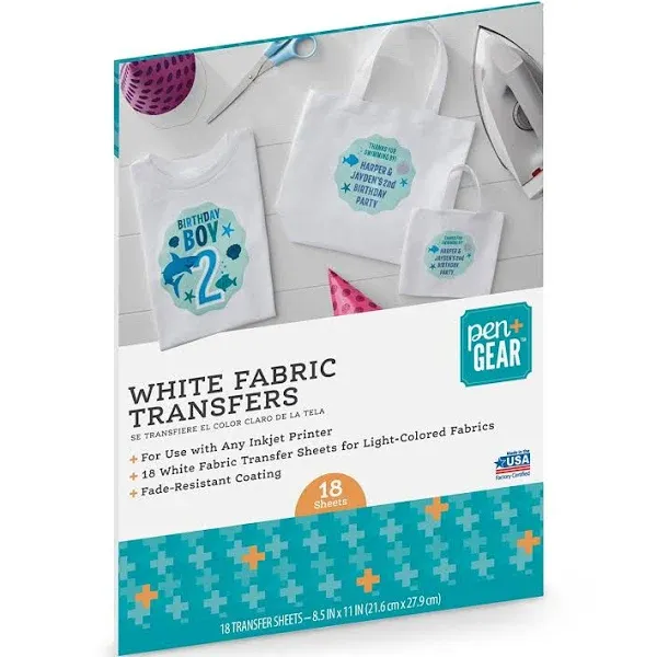 Pen + Gear White Fabric Transfer, 8.5 x 11in, (18 sheets)