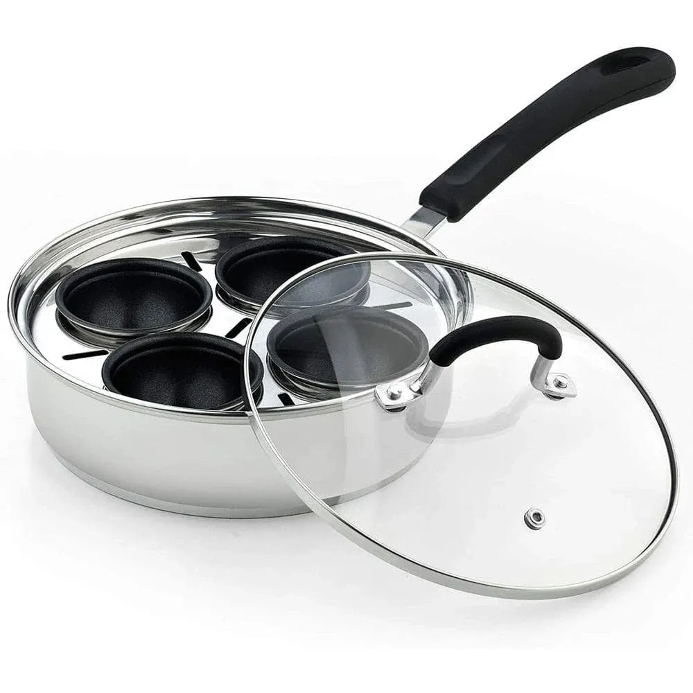 Cook N Home 02625 4 Cup Stainless Steel Egg Poacher Pan 8"