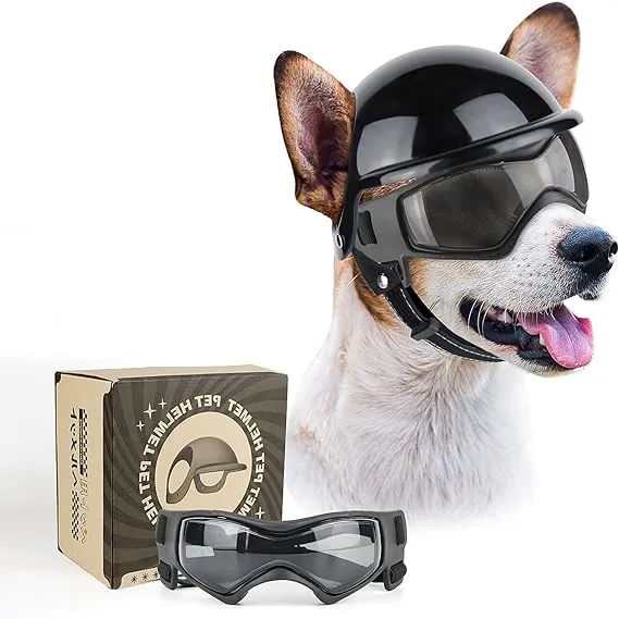 PETLESO Dog Goggles for Small Dogs with Helmet, 2Pcs Dog Sunglasses and Dog Helm