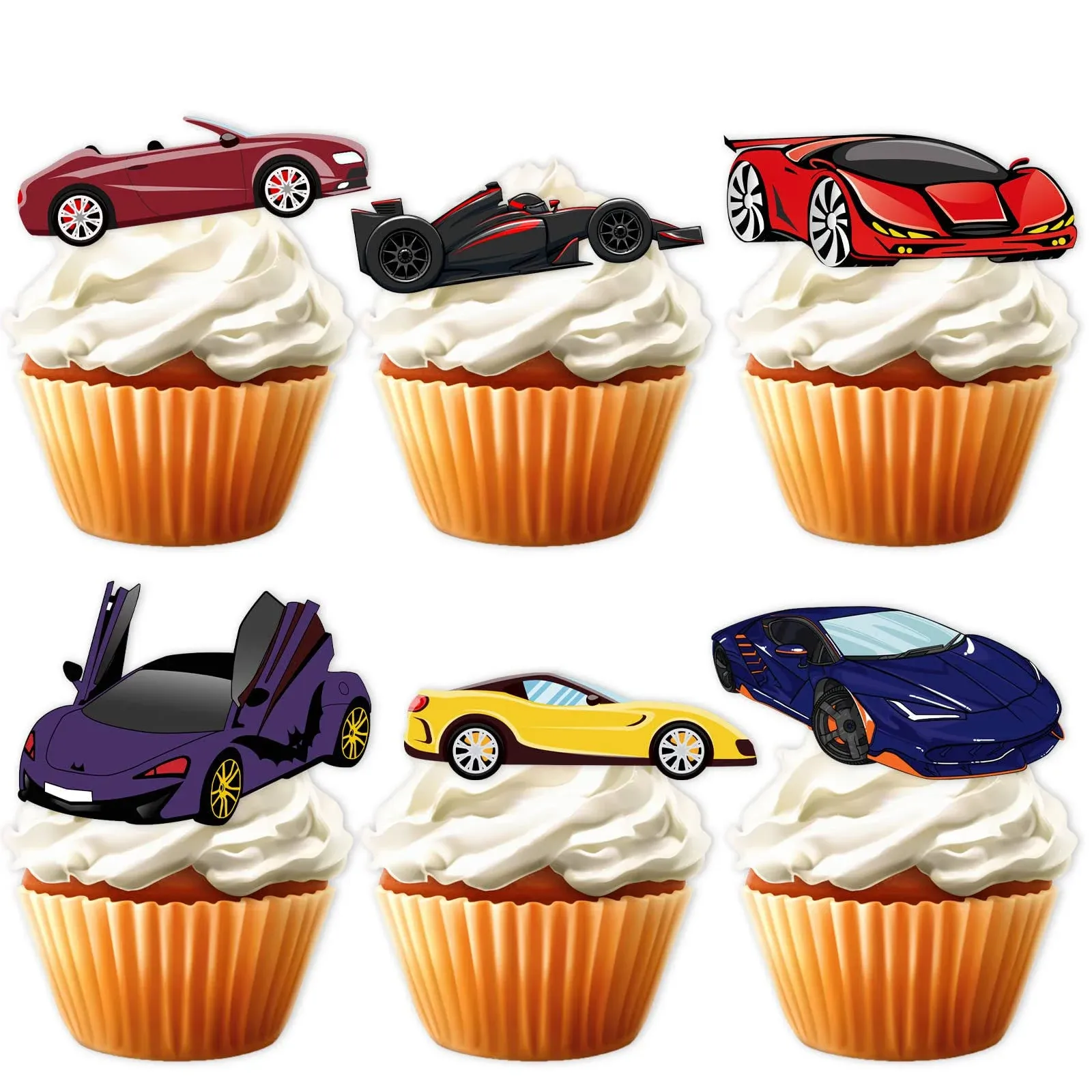 18pcs Glitter Race Car Dessert Cupcake Topper Racing Car Rider Theme Decor ...