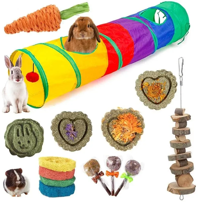 HERCOCCI Bunny Tunnels and Tubes, Collapsible Rabbit Hideout Tunnel Small Animal Activity Toys for Rabbits Bunnies Guinea Pigs Ferrets Kitty Puppy