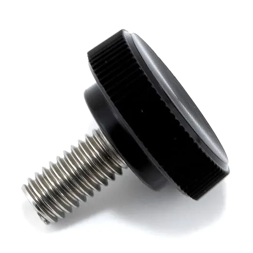 #10-32 x 3/4" Thumb Screw Stainless Steel - Black Knurled Round Plastic Knob - Fine Thread Thumbscrew - Length: 0.750" - Proudly Built in USA - Package of (4)