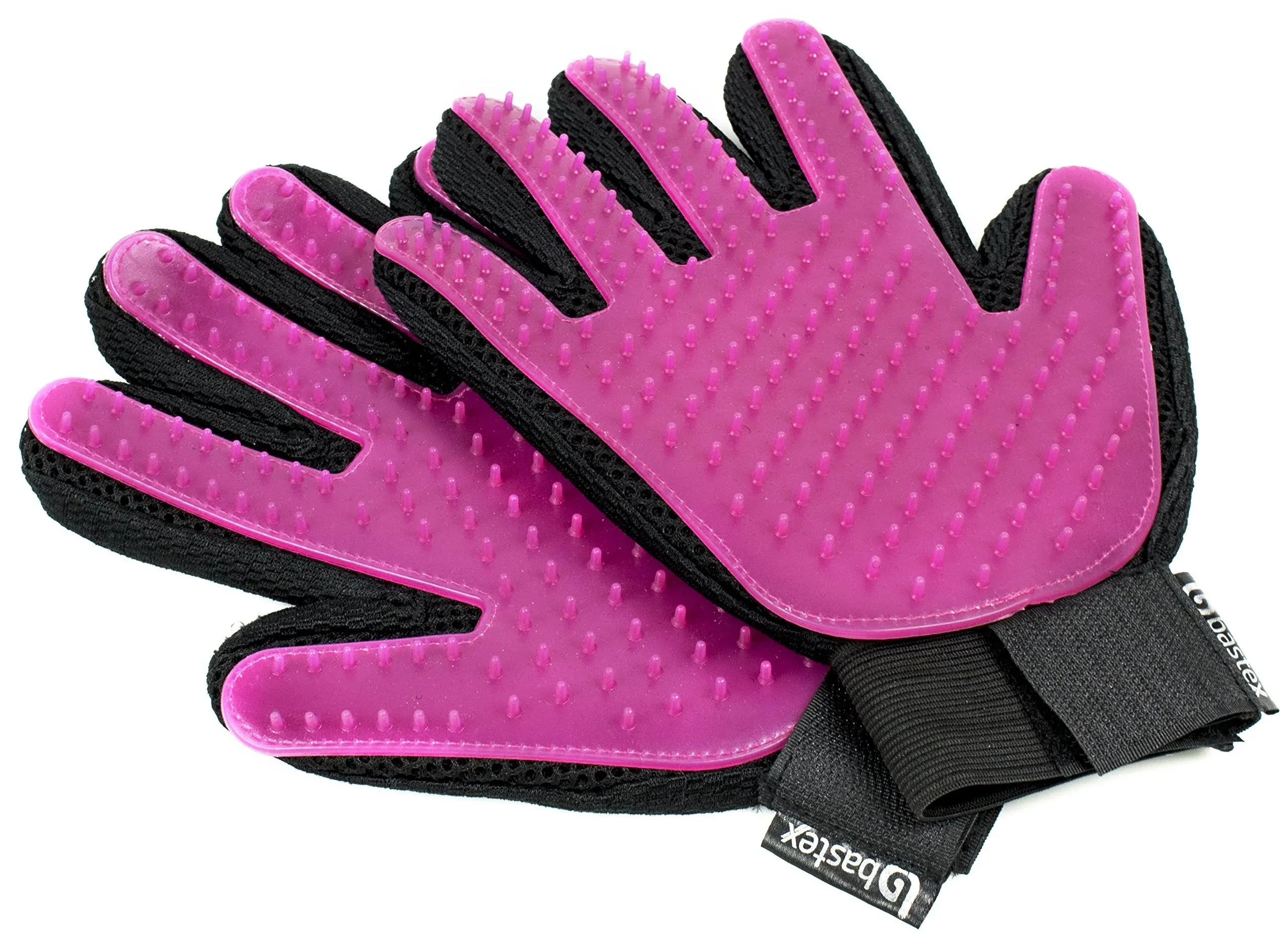 Pet Grooming Gloves in Pink. Gentle Deshedding Brush Gloves