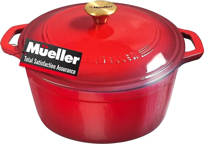 Mueller DuraCast 6 Quart Enameled Cast Iron Dutch Oven Pot with Lid, Heavy-Duty Casserole Dish, Braiser Pan, Stainless Steel Knob, for Braising, Stews, Roasting, Baking, Safe across All Cooktops, Blue