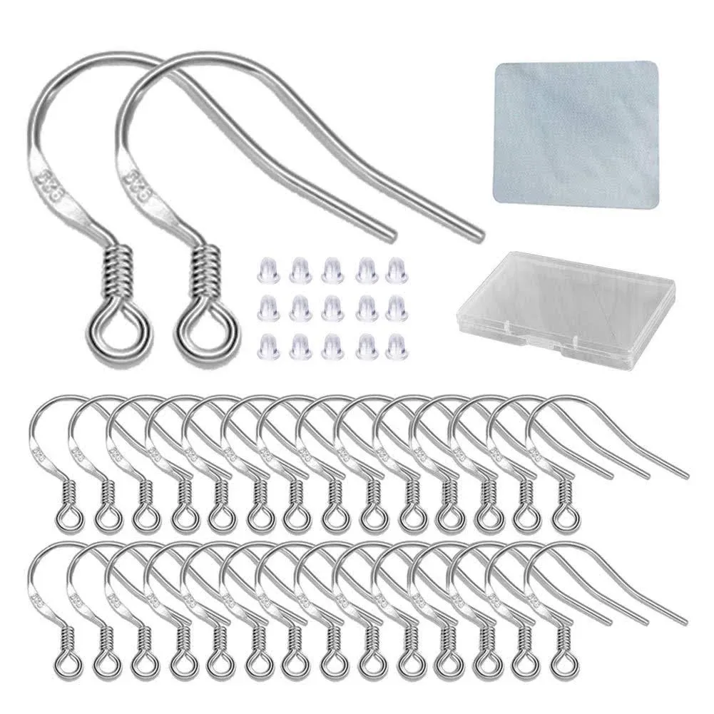 DIYear Hypoallergenic Silver Earring Hooks - 120 Pcs/60 Pairs S925 Sterling ...