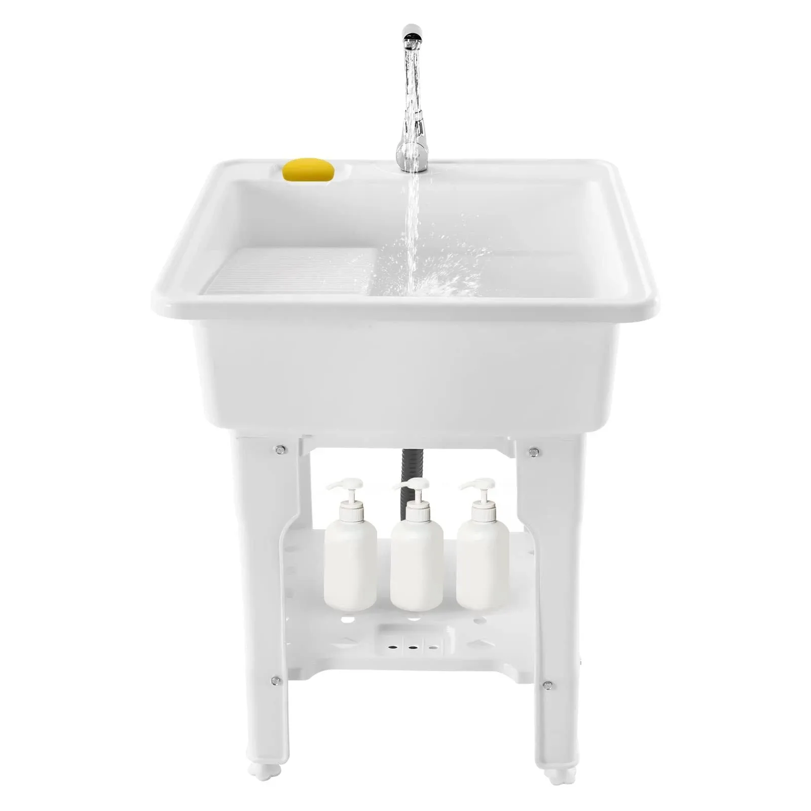 Plastic Laundry Room Sink Freestanding Utilitys with Washboard Cold Hot Water ...