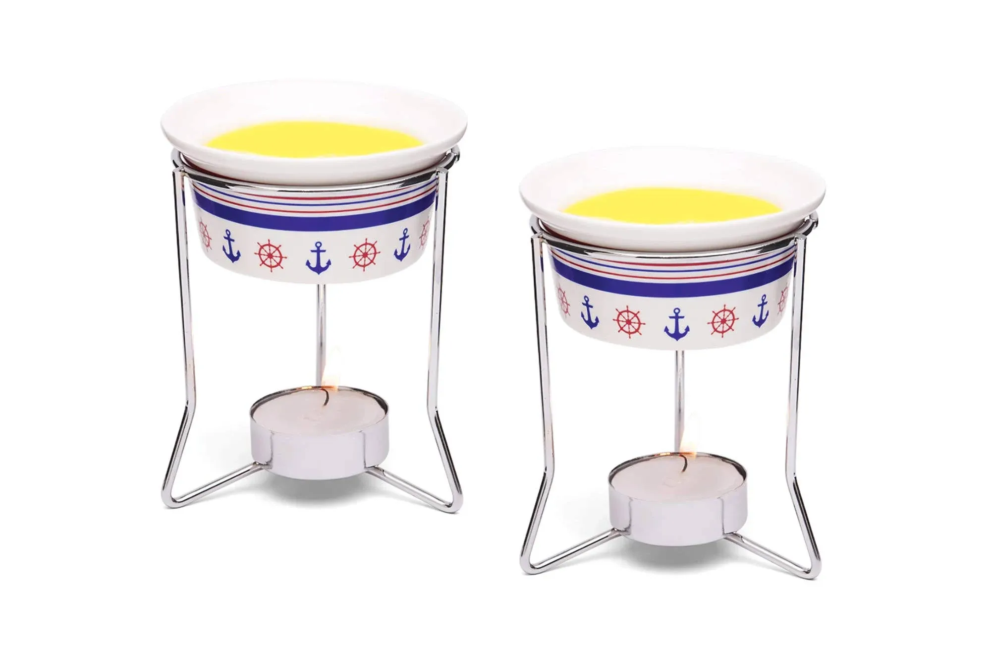 Nautical Seafood Butter Warmer Cups Set Of 2 White Kitchen Tools Manual Ceramic