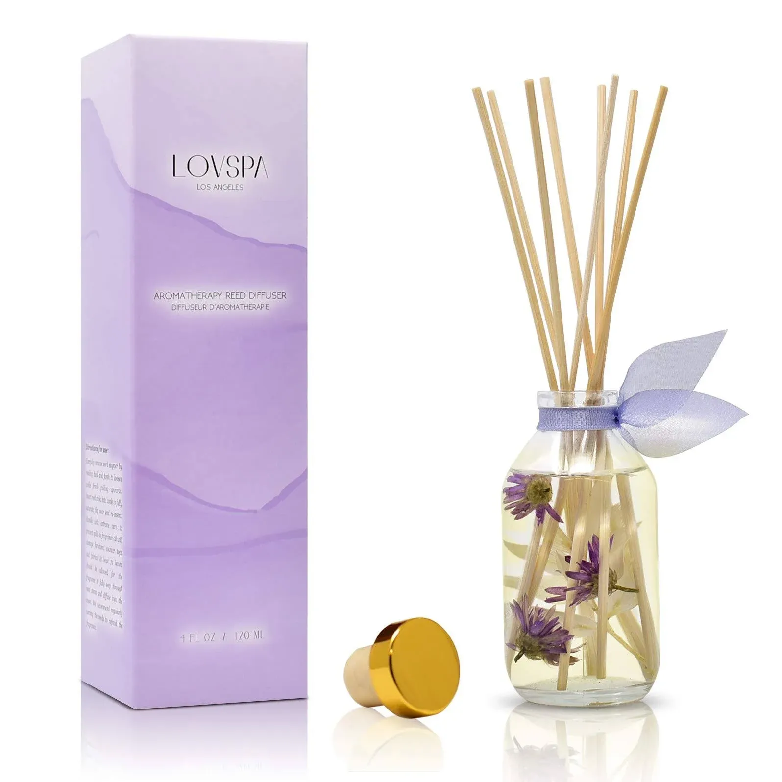 LOVSPA Lavender Vanilla Reed Diffuser Set - Scented Stick Room Freshener - Made ...