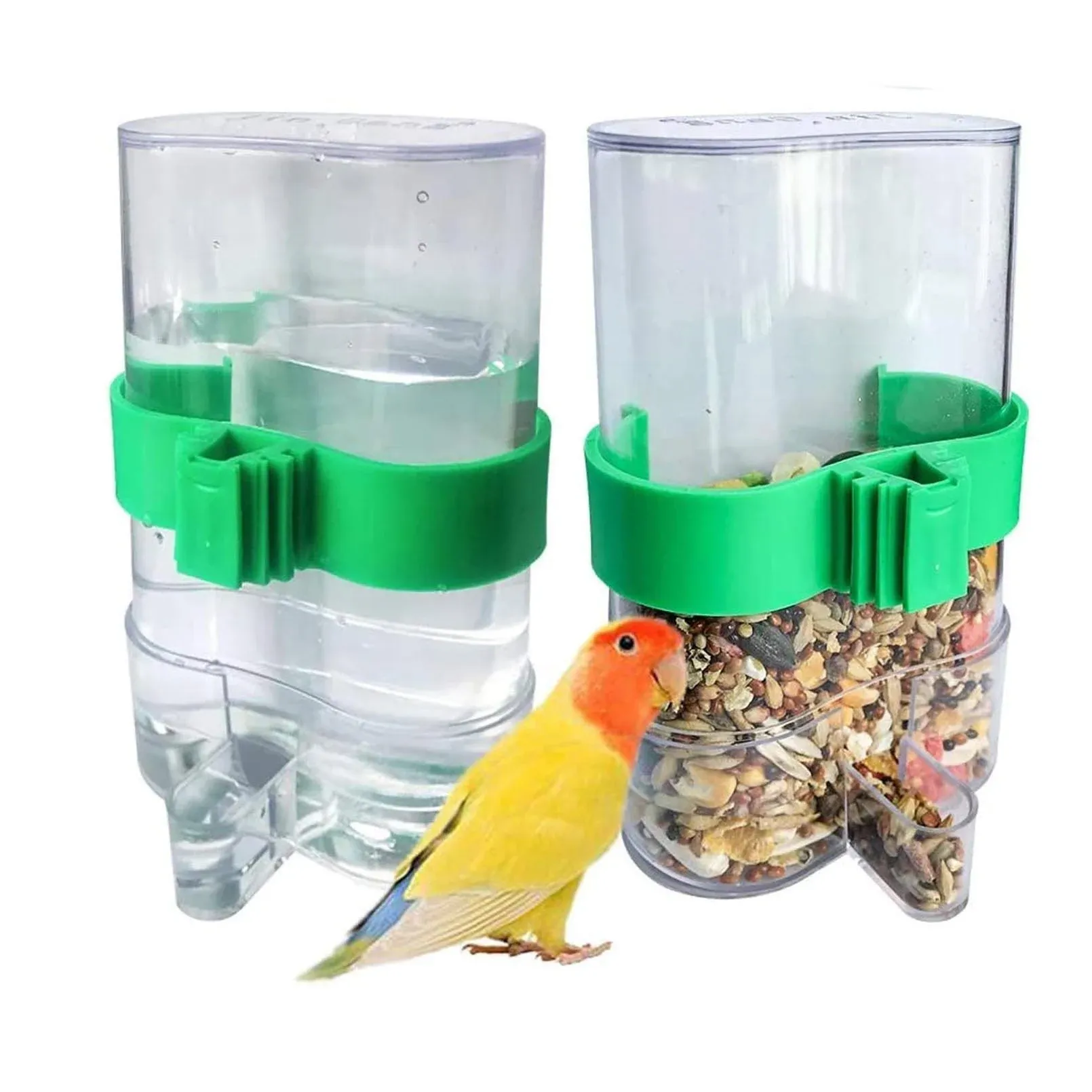 Bird Water Dispenser Parrot Water Feeder Bird Seed Container for Cage Parakeet Waterer Cockatiel Cage Accessories Automatic Feeding for Finch Lovebird Canary Small Birds(2Pcs)