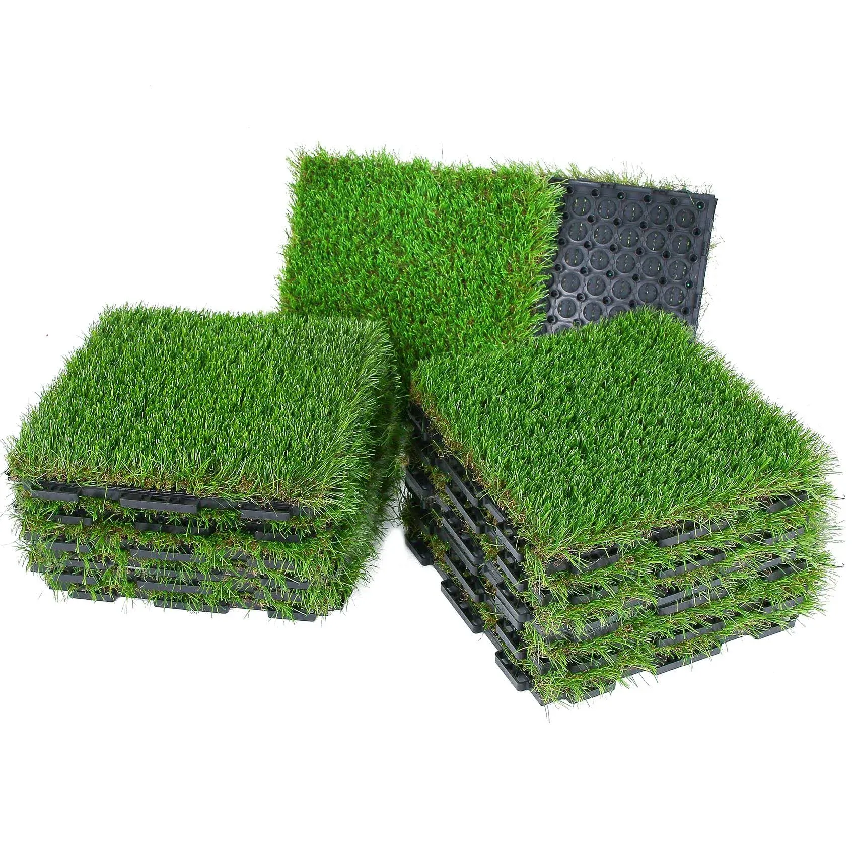 XLX Turf Interlocking Artificial Grass Tiles 12x12 inch/12 Pack, Easy to Install ...