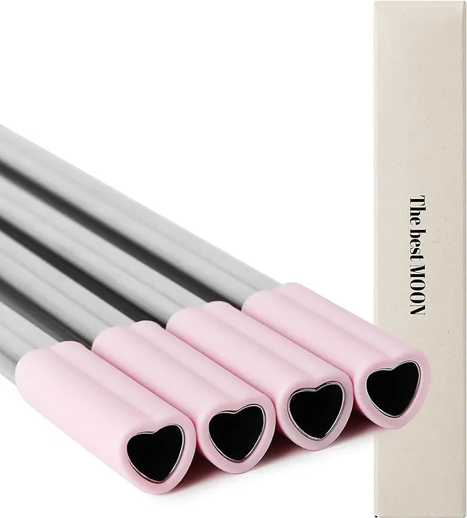 The best MOON Heart Shaped Stainless Steel Reusable Metal Straws with Pink Silicone tips (Set of 4 straws)The best MOON Heart Shaped Stainless Steel Reusable Met…