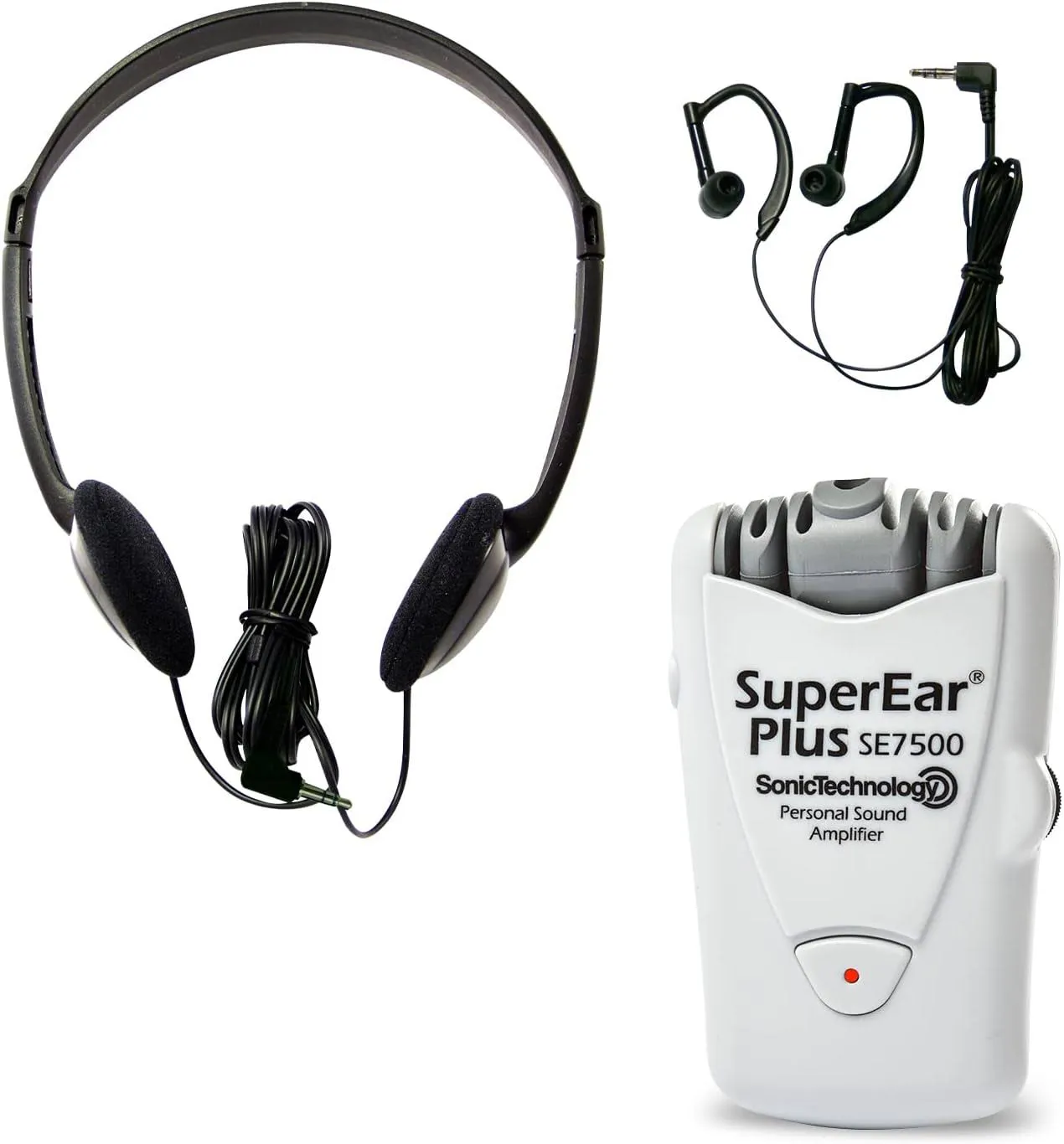 Sonic SuperEar Plus SE7500 Personal Sound Amplifier with Case, Headphones and Discreet Earbuds