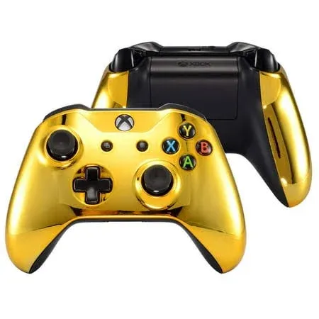 eXtremeRate Replacement Front Housing Shell with Side Rails Panel for Xbox One X & S Controller (Model 1708) - Chrome Gold Glossy