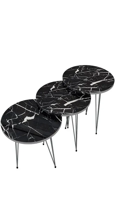 Pak Home - Set of 3 High Gloss Black Marble Silver Legs Nesting End Tables ...