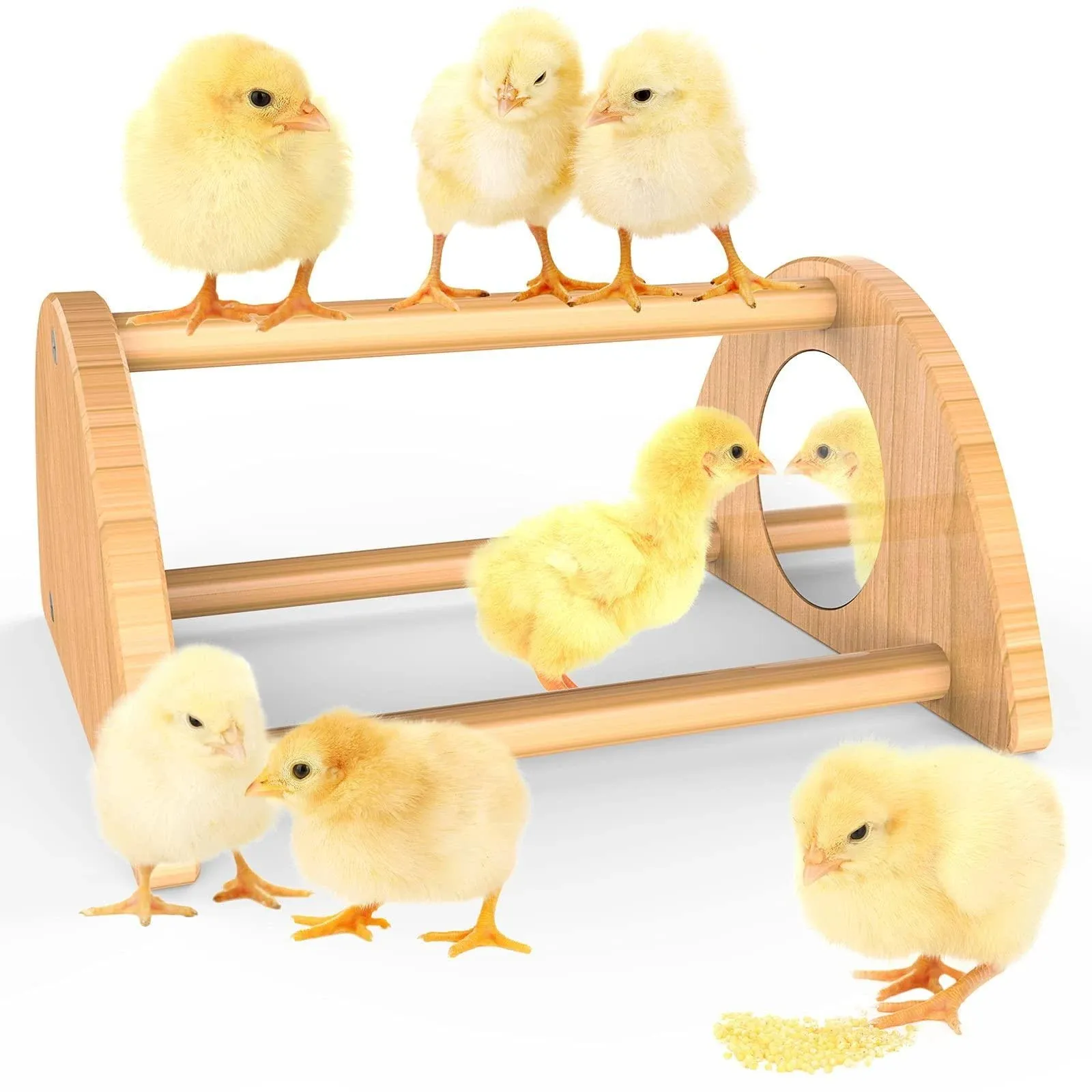 Mini Chick Perch with Mirror, Strong Bamboo Roosting Bar for Coop and Brooder, T