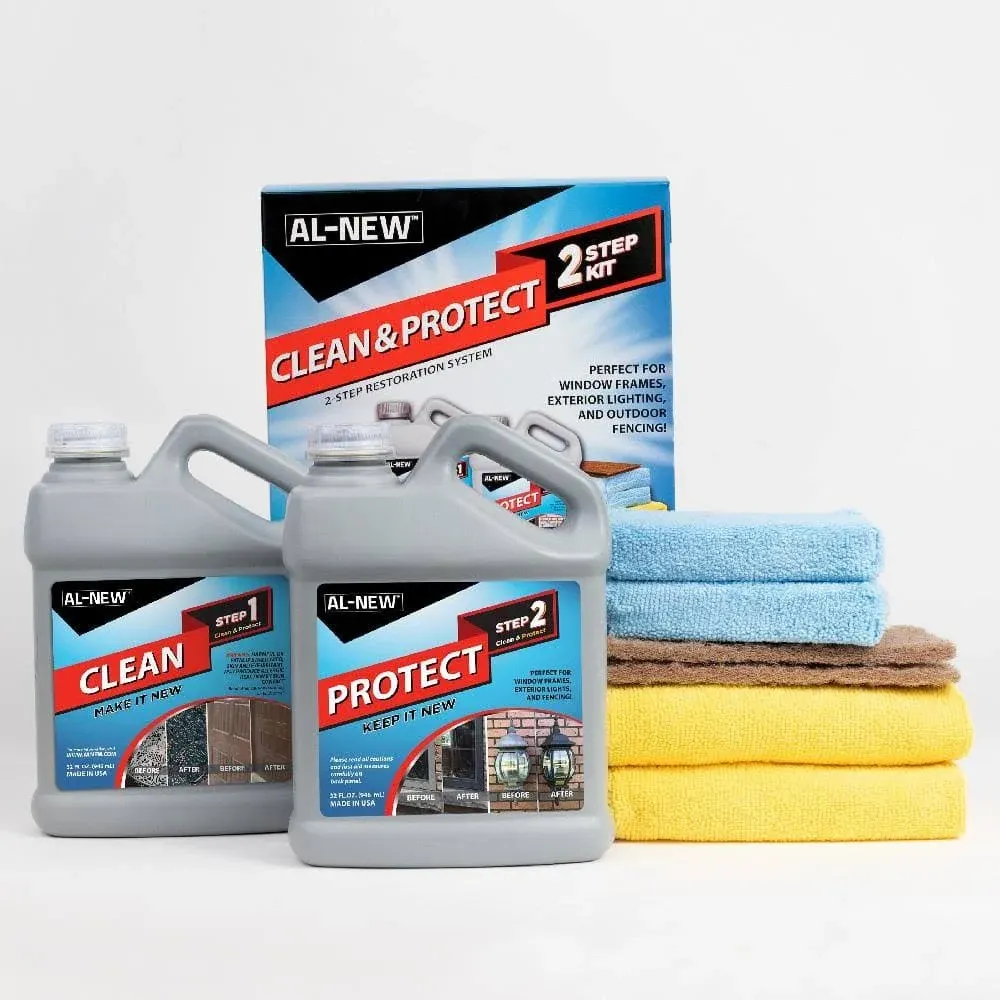 AL-NEW 2 Step Clean & Protect Kit | Clean, Restore, & Protect Your Outdoor Patio Furniture, Garage Doors, Exterior Lights, Window Frames, and More (32 Ounce Kit)