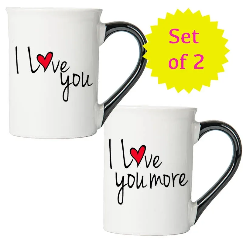 Coffee Mugs, Coffee Cups, Set of 2 Couples Coffee Mugs with I Love You More Messages for Men/Women, Couples Gift Ideas, Birthday Gifts for Women, Boyfriend Gifts, Gift for Girlfriend, Wedding Gifts