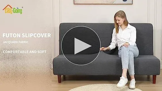 Easy-Going Stretch Futon Slipcover Armless Sofa Cover Furniture Protector Without Armrests Slipcover Soft with Elastic Bottom for Kids, Spandex Jacquard Fabric Small Checks(futon,Coffee)