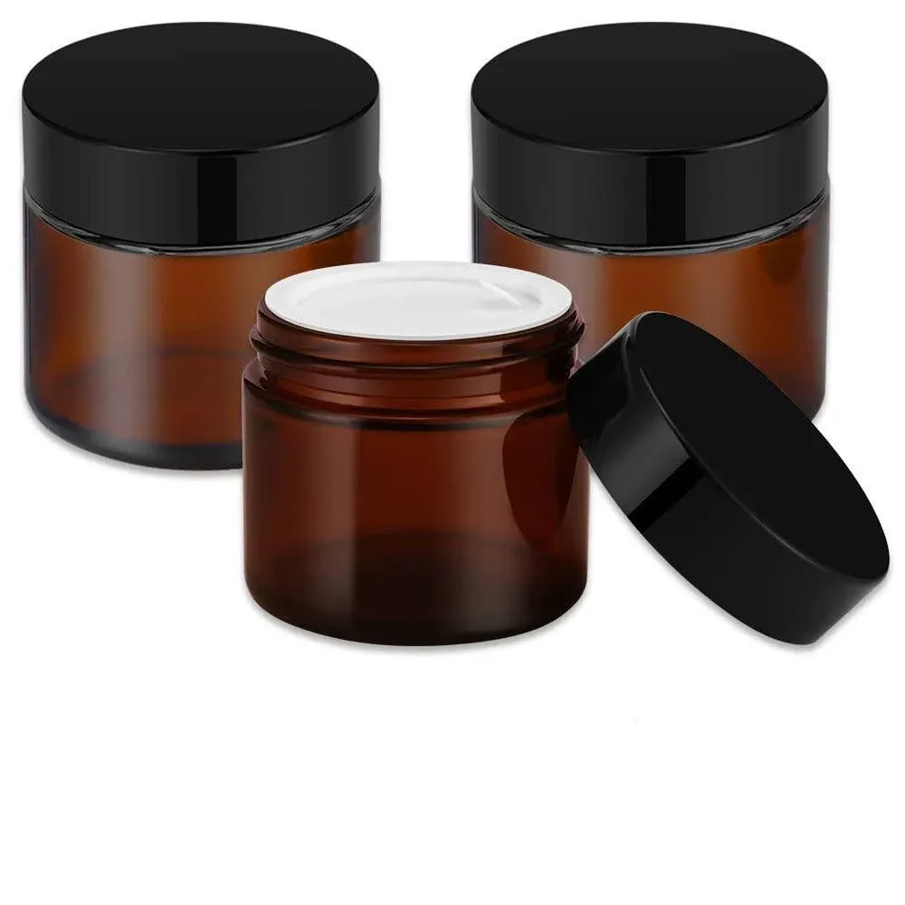 2 oz Amber Glass Jars with Lids, Bumobum 3 Pack Small Jars with White Labels ...