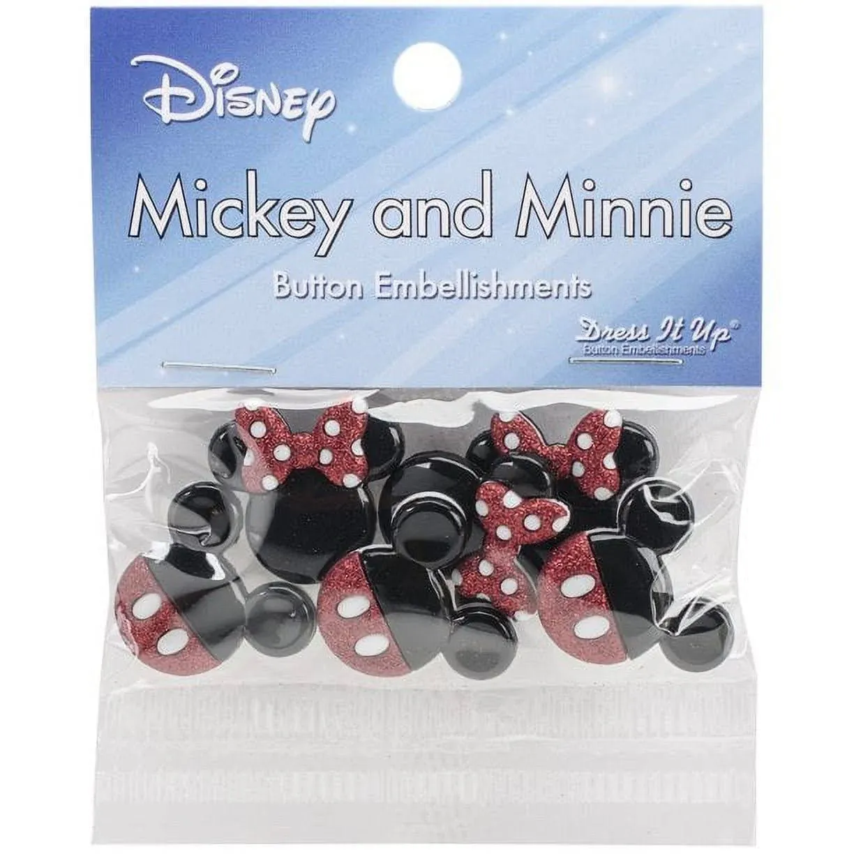 Mickey and Minnie Glitter Disney Buttons - Mickey and Minnie Heads Glitter Embellishments for Sewing, Crafting, Quilting, Scrapbooking Sewing - Dress It Up Buttons