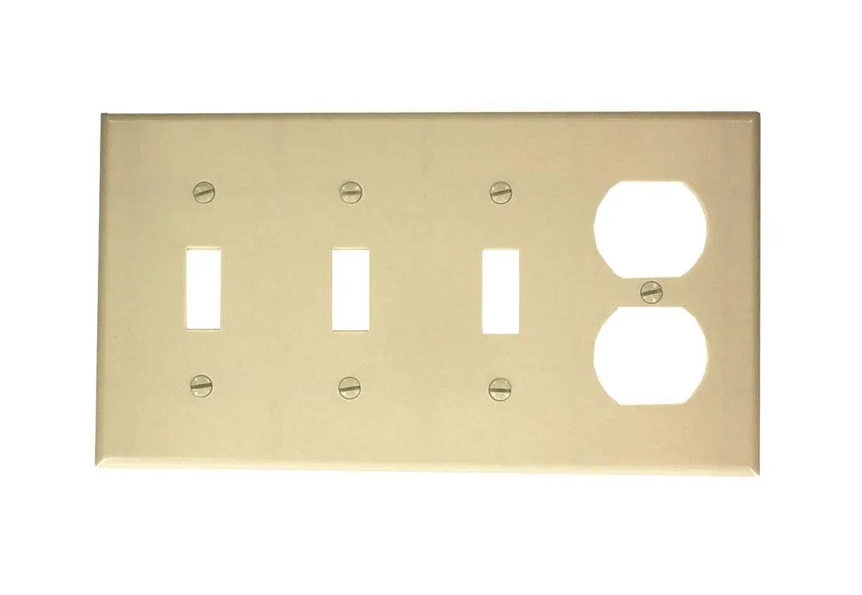 Leviton Combination Wall Plate 4-Gang 3-Toggle 1-Duplex Device Standard Size Thermoset Device Mount Ivory (P38-I)