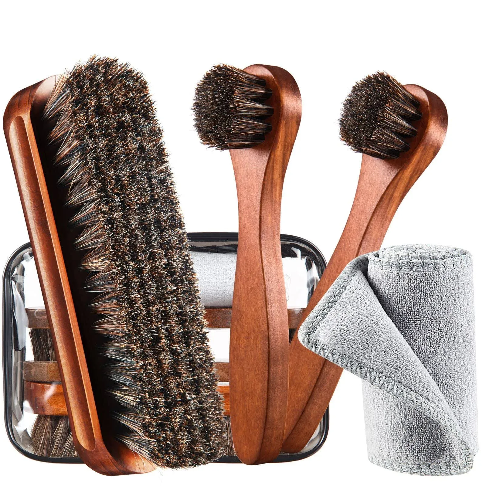 YoungJoy 4 Pcs Horsehair Shoe Brush Kit Polishing Daubers Applicators Leather ...