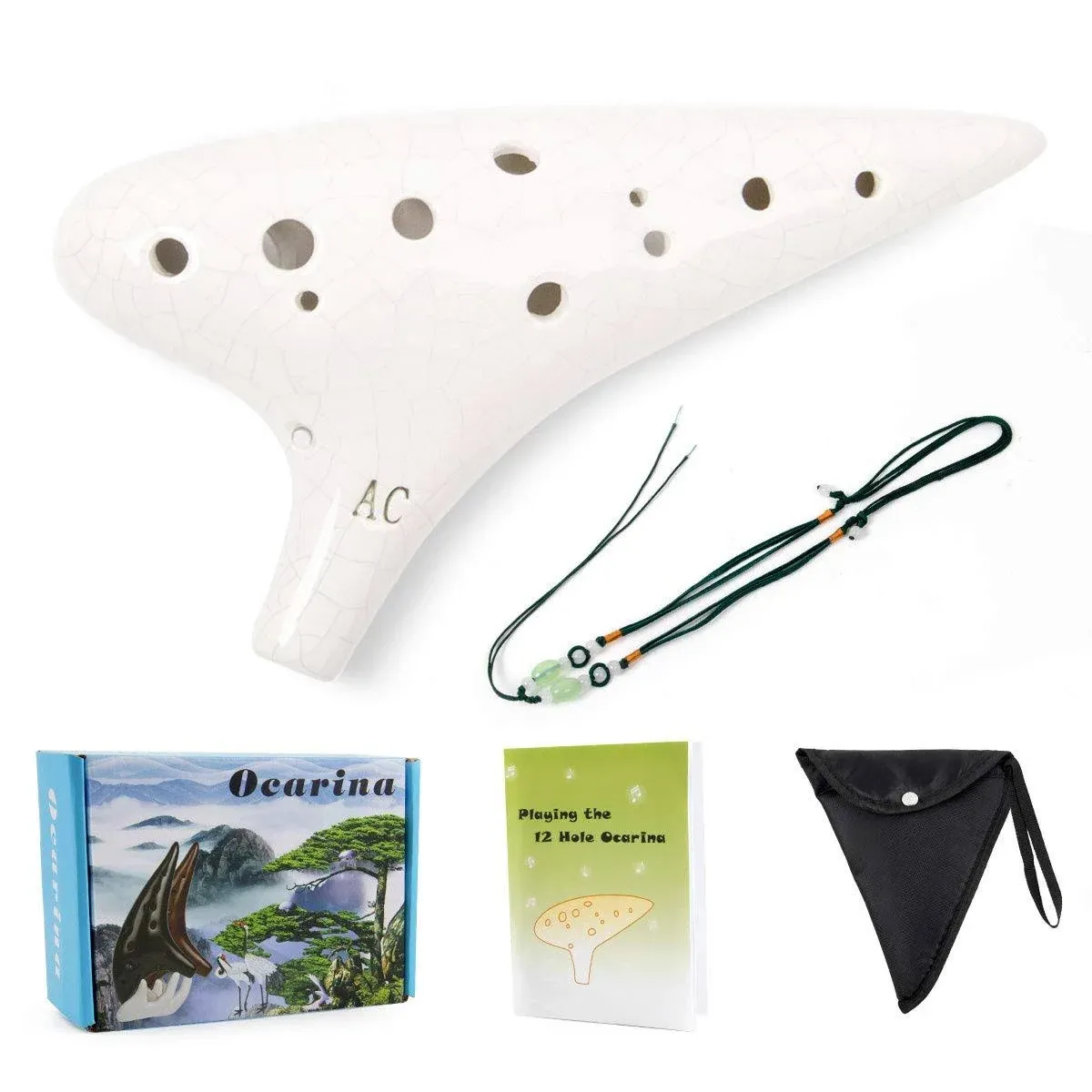 12 Tones Alto C Ceramic Ocarina Musical with Song Book Neck String Neck Cord