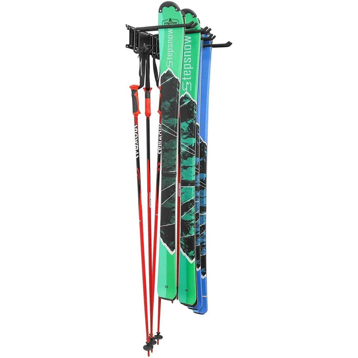 Ski Wall Rack, Holds 4 Pairs of Skis &amp; Skiing Poles or Snowboard, for Black 