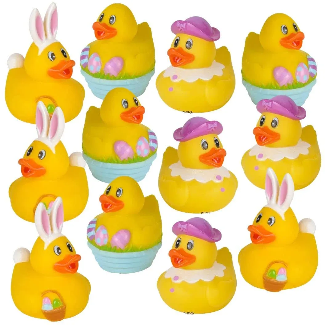 Tribello Easter Rubber Ducks Toys 12 Easter Bunny Rubber Ducky (2 inch) Easter ...