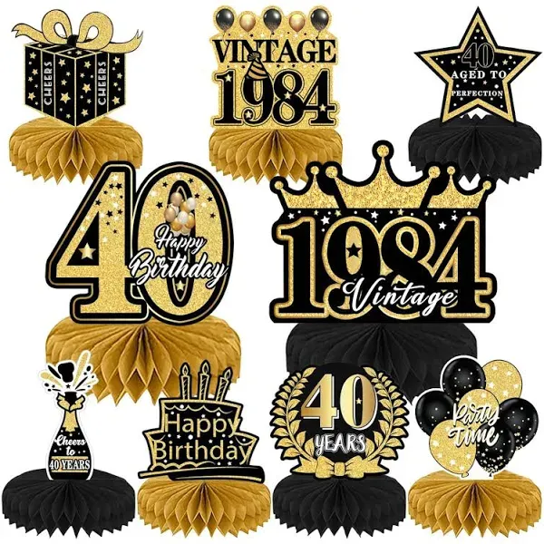 9 Pcs 40th Birthday Decorations Honeycomb Centerpieces for Women Men Black Go...