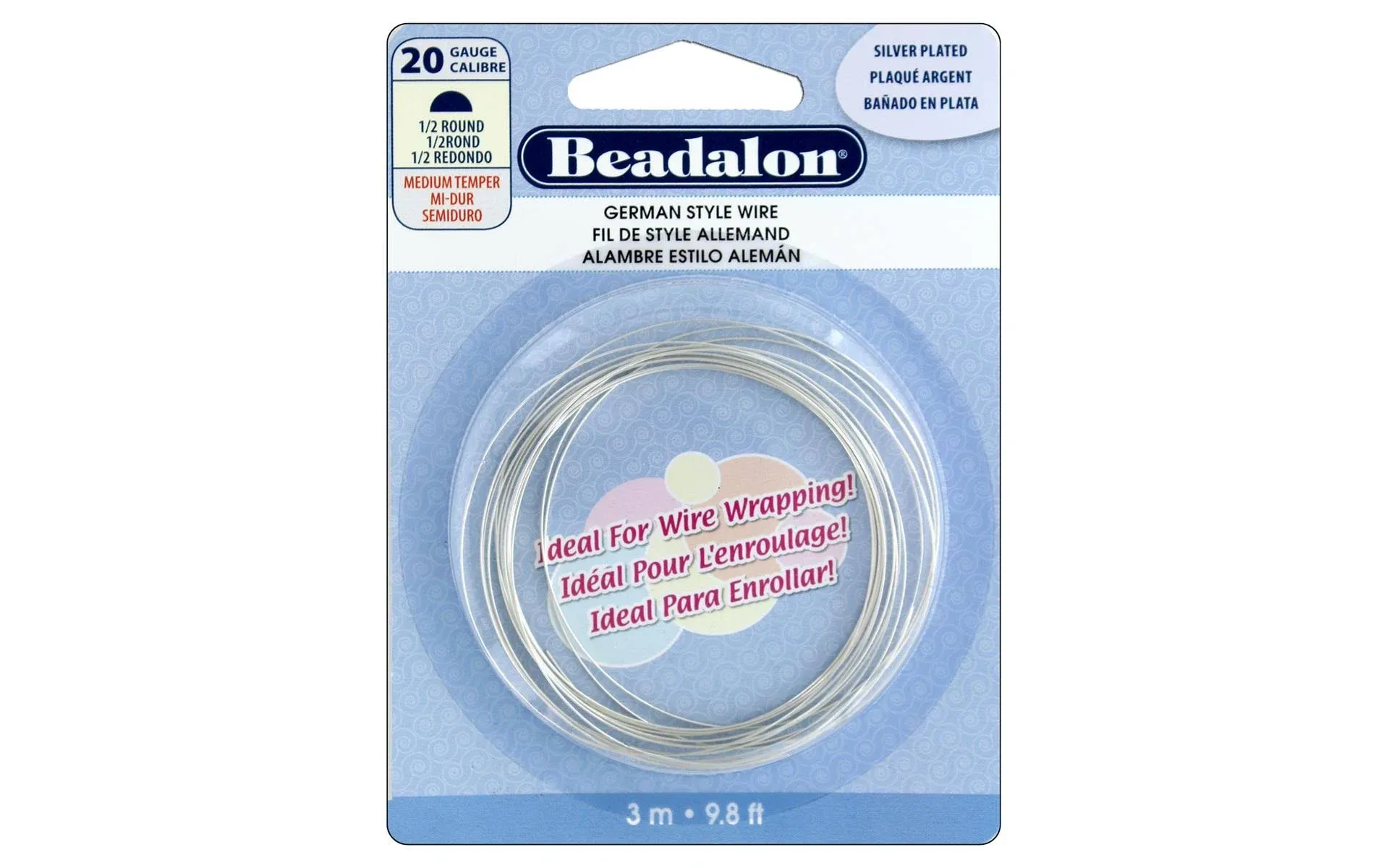 Beadalon German Style Wire, Half Round, Silver Plated, 20 Gauge, 3 Meters