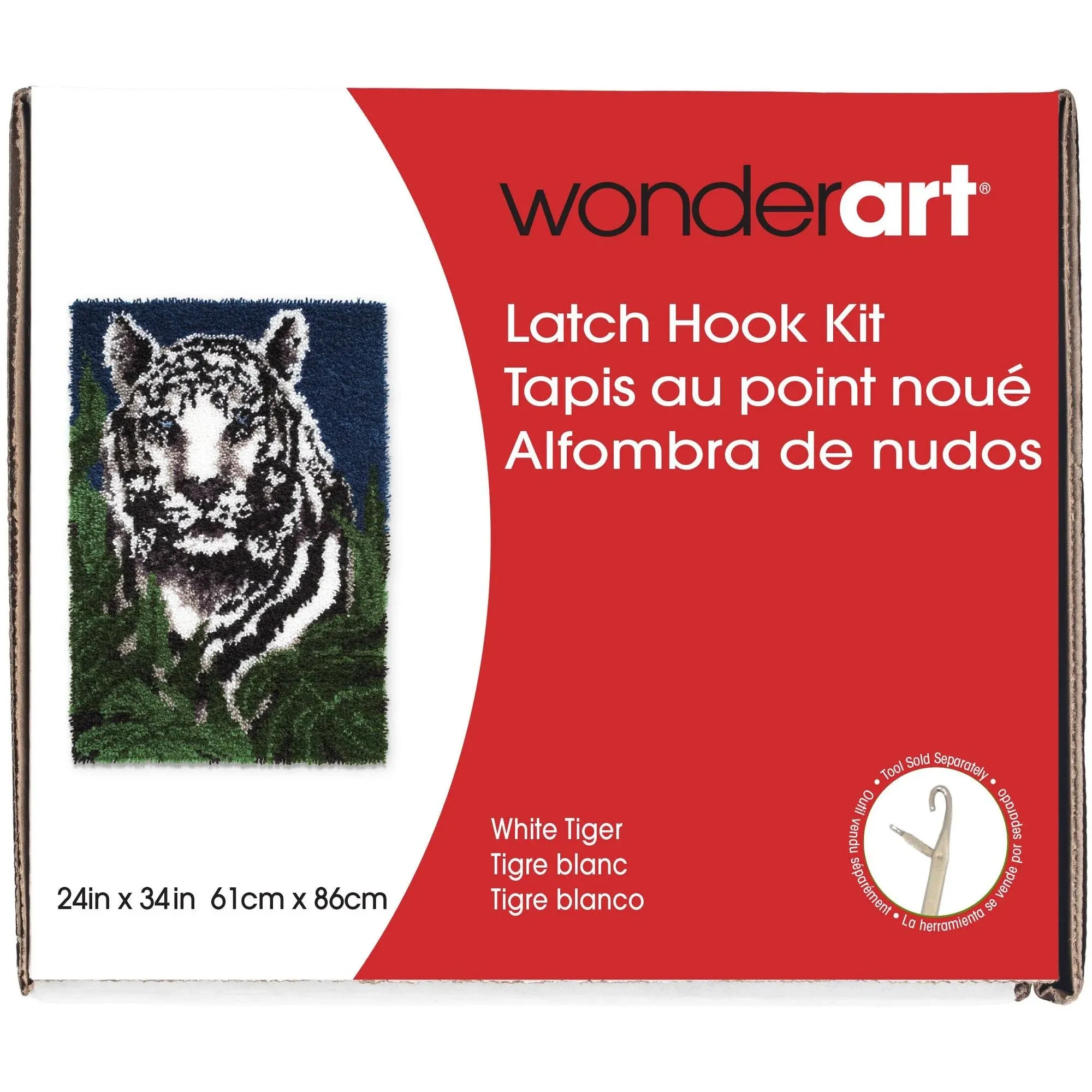 WonderArt® White Tiger Latch Hook Kit Finished Size 24in x 34in - 61cm x 86cm