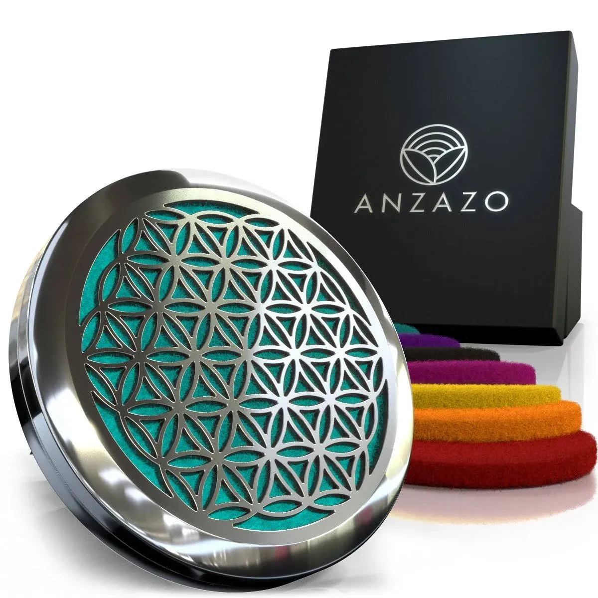 Car Essential Oil Diffuser - 1.5&#034; Magnetic 11 Piece Set, Flower of Life 