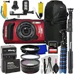 Ultimaxx Deluxe Water OM SYSTEM Tough TG-7 Digital Camera Bundle (Red) - Includes: 64GB Extreme Pro Memory Card, Replacement Battery, Underwater LED