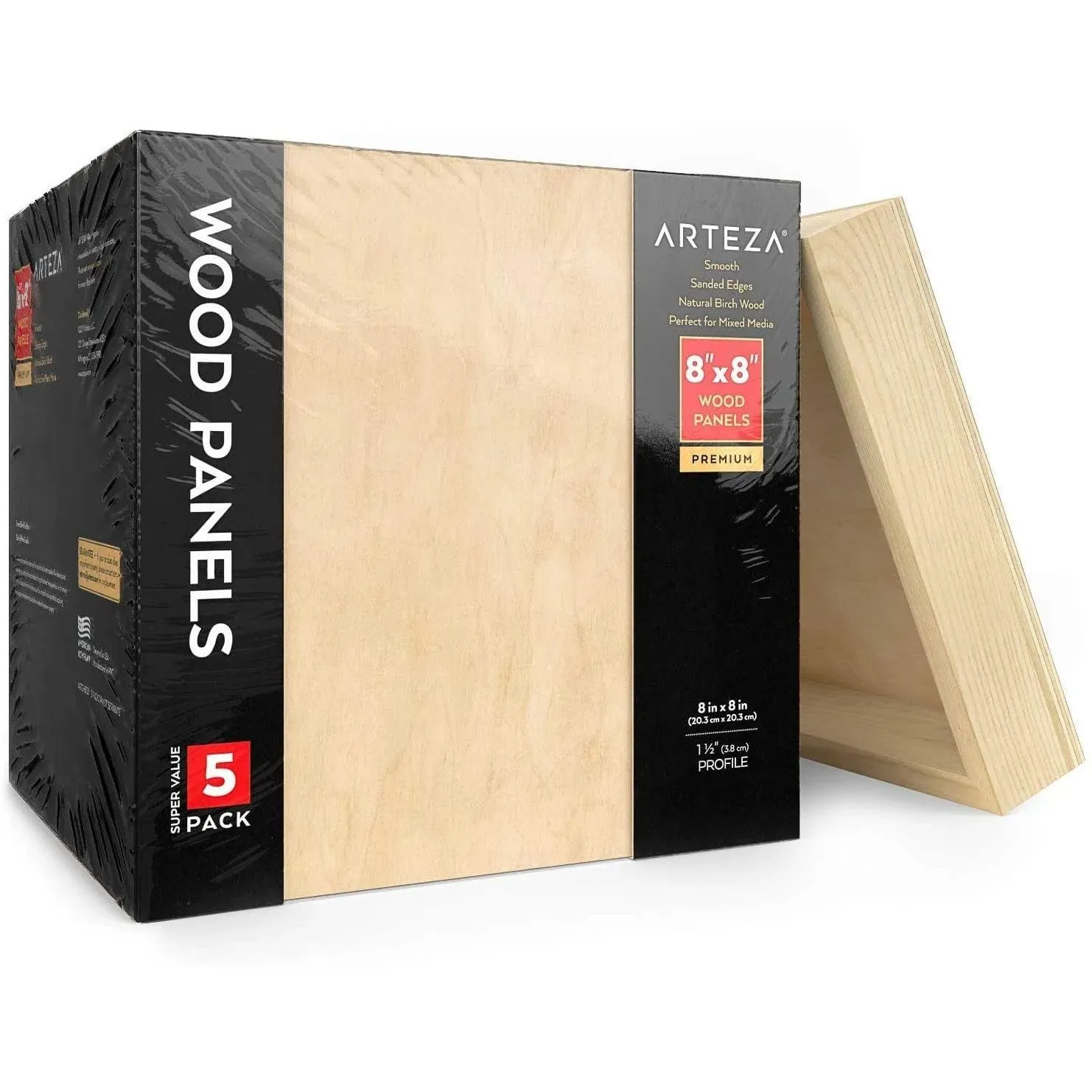 Arteza Wood Paint Pouring Art Panel Boards, 8"x8" - 5 Pack