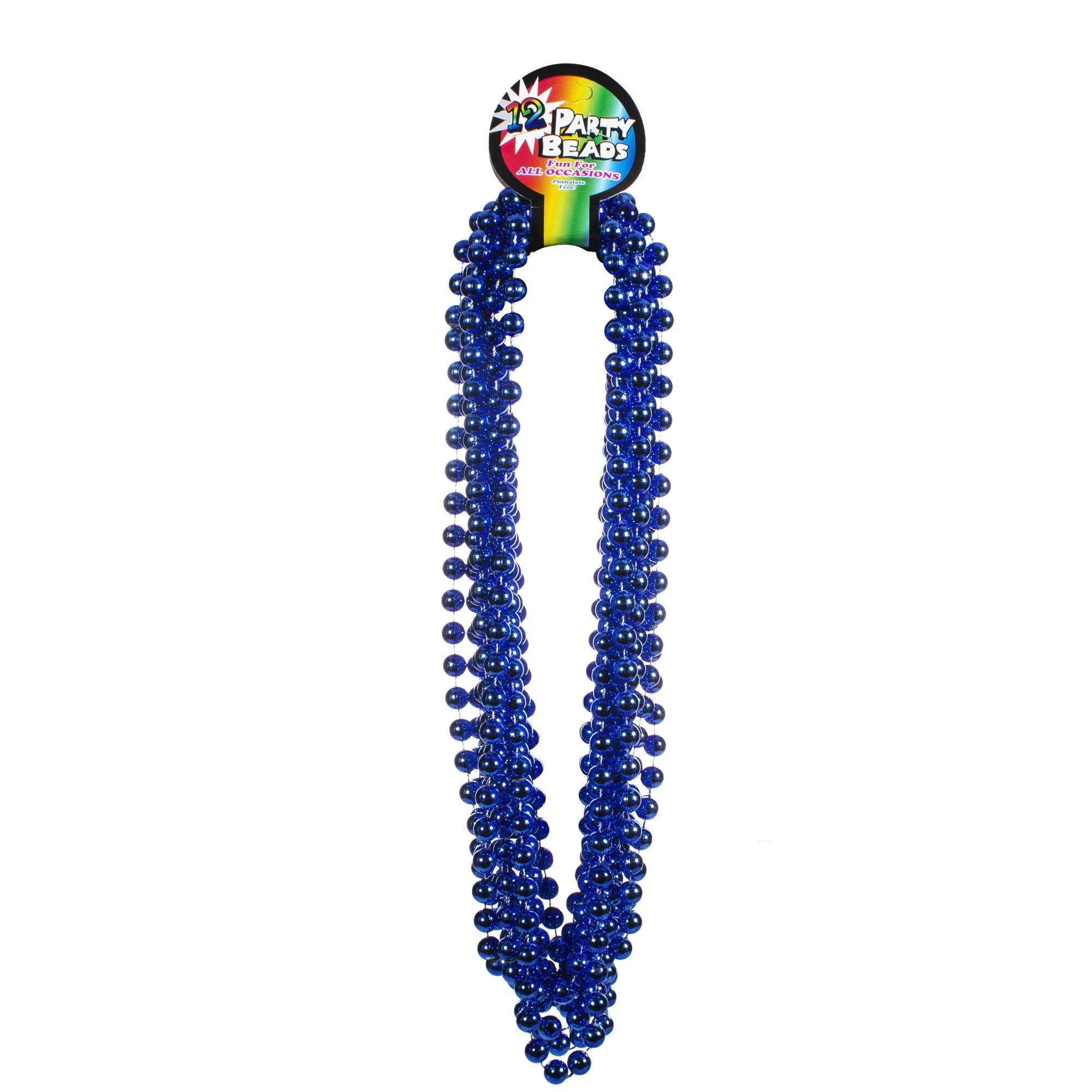 12 Pack- 33" 12mm Mardi Gras Bead Necklaces (Blue) Blue