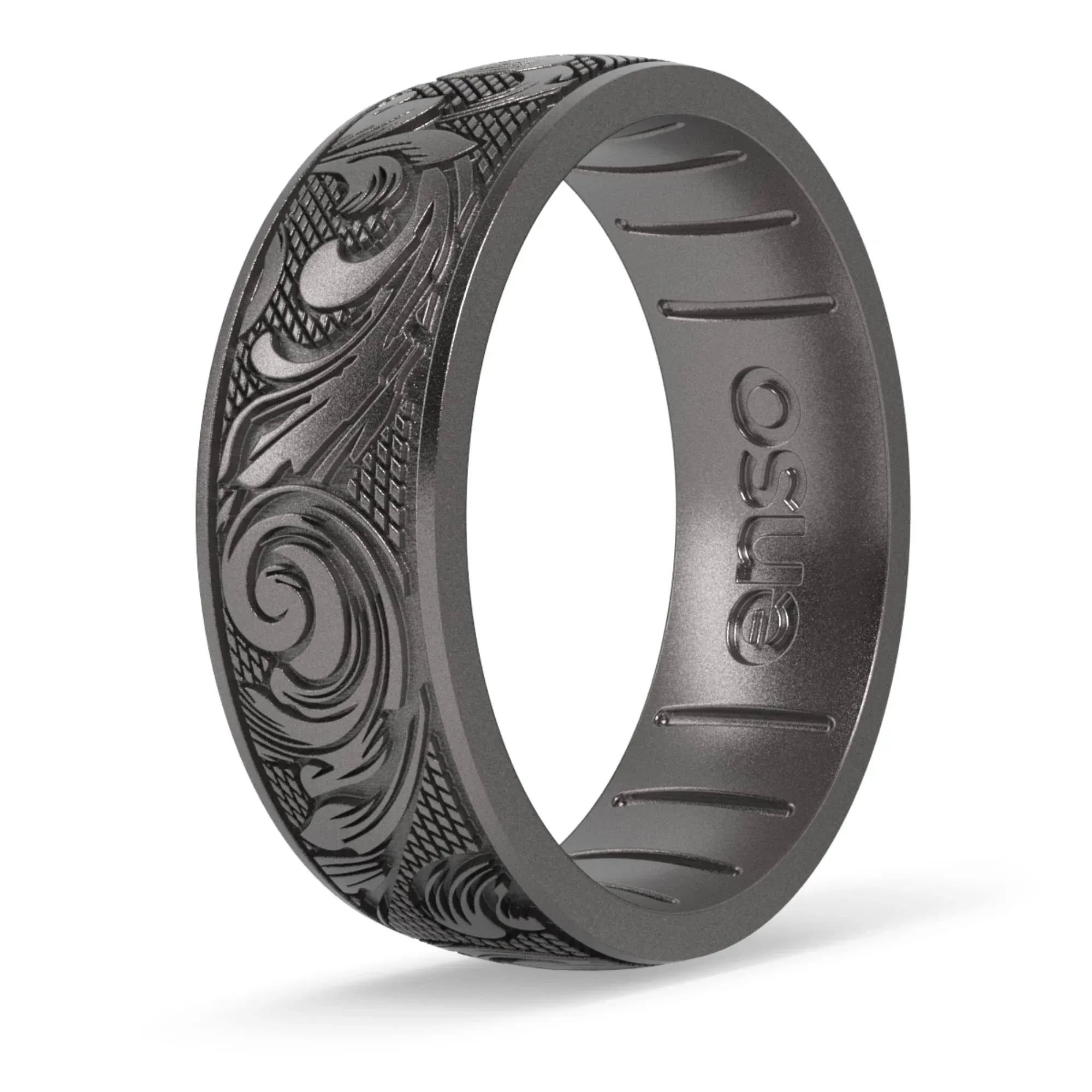 Enso Rings Etched Signature Silicone Rings | Flourish - Platinum | Size 5