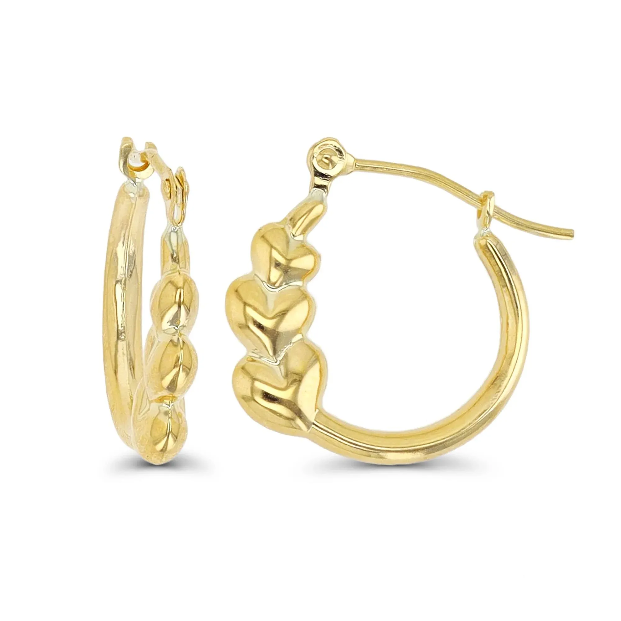 14K Yellow Gold Triple Graduated Heart Hoop Earrings