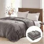 Degrees of Comfort California King Electric Blanket with Dual Controls, Large Fleece Heated Blanket for Bed,auto Shut Off, Machine Washable -Grey, 100Wx94L