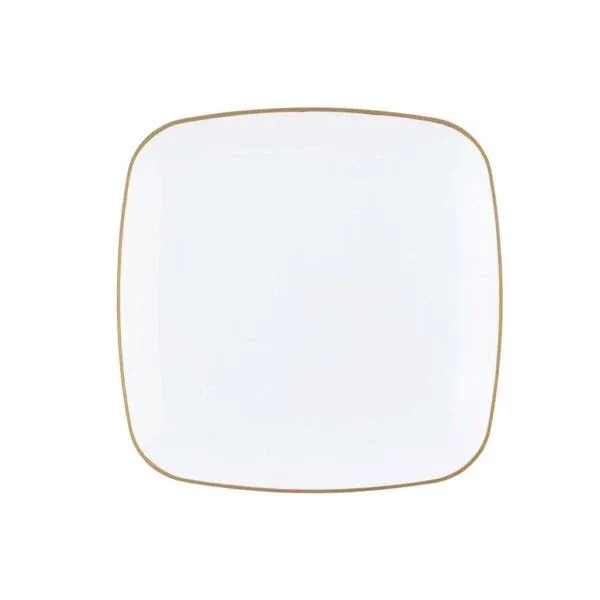 Organic White w/ Gold Rim Square Plastic Cake / Dessert 6" Party Wedding Plates ...