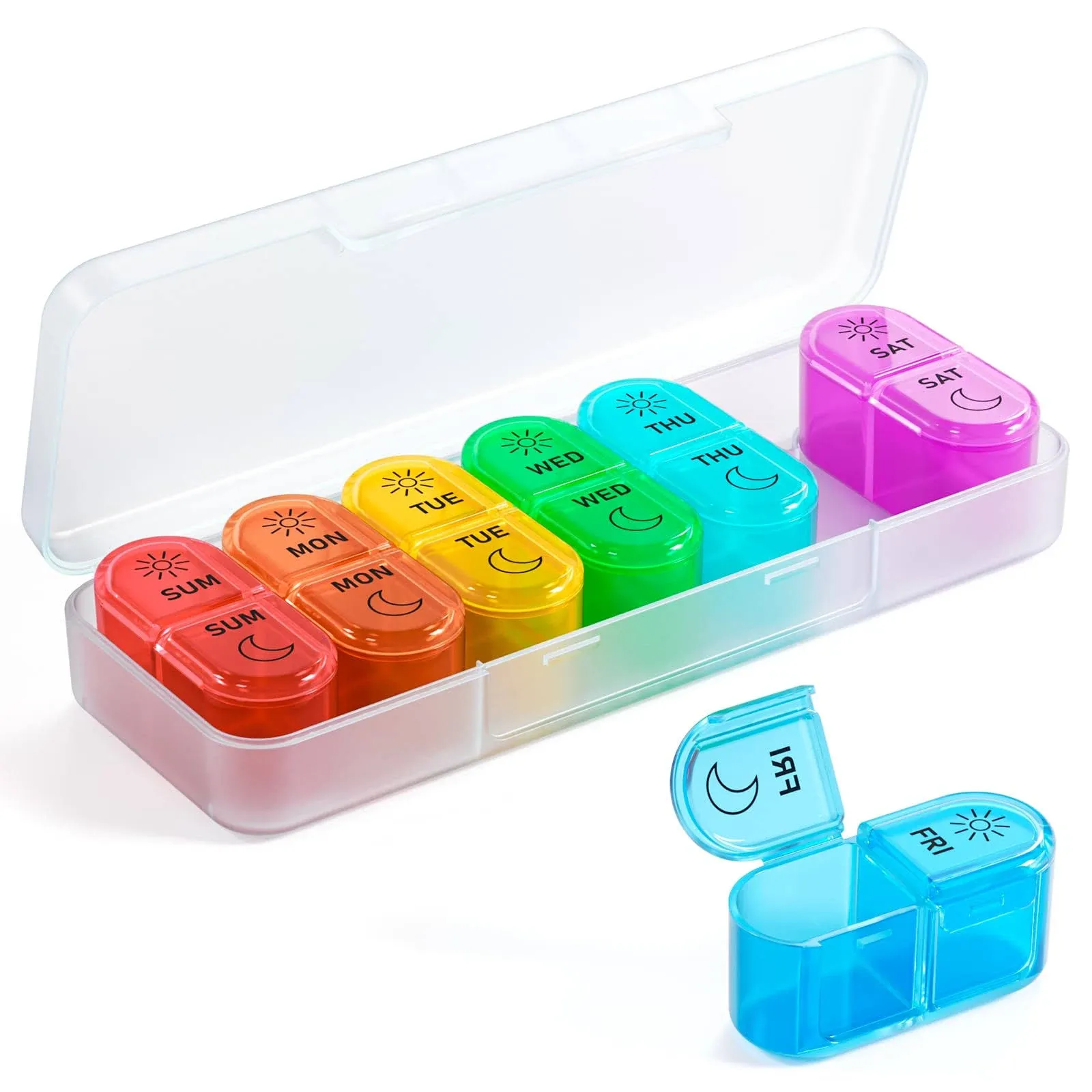 7 Days Am PM Pill Organizer - 2 Times A Day Large Weekly Pills Case BPA-Free ...