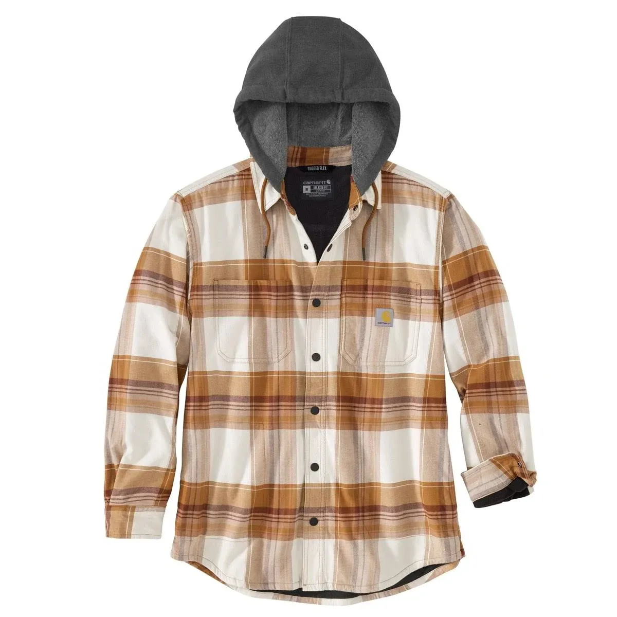 Carhartt Men's Rugged Flex Relaxed Fit Flannel Fleece Lined Hooded Shirt Jac