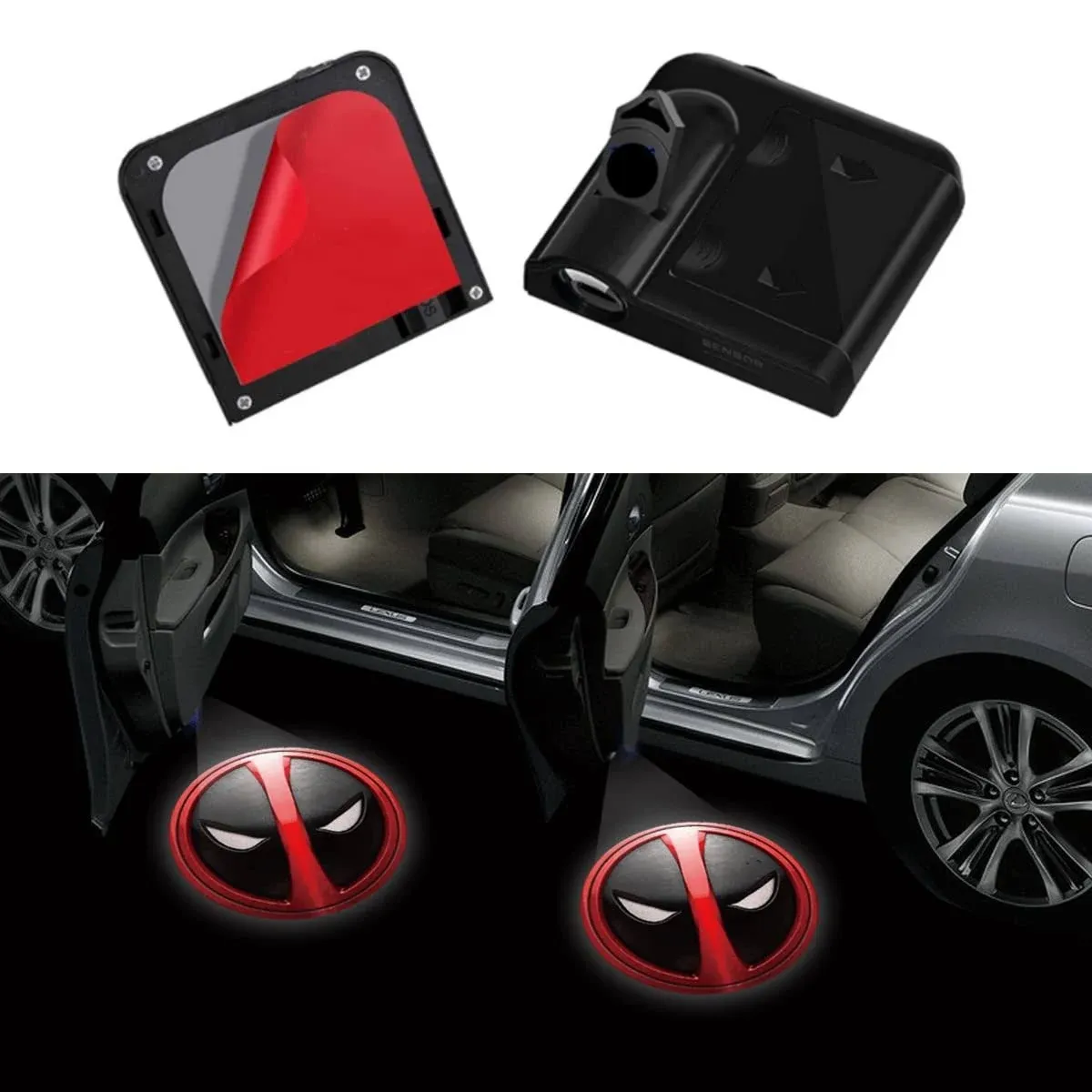 Fit Deadpool Car Door Light Logo Projector HD Ghost Shadow Welcome Light 2PCS Car Door Puddle Lights for Deadpool Car Accessoriaes (Fit Deadpool)