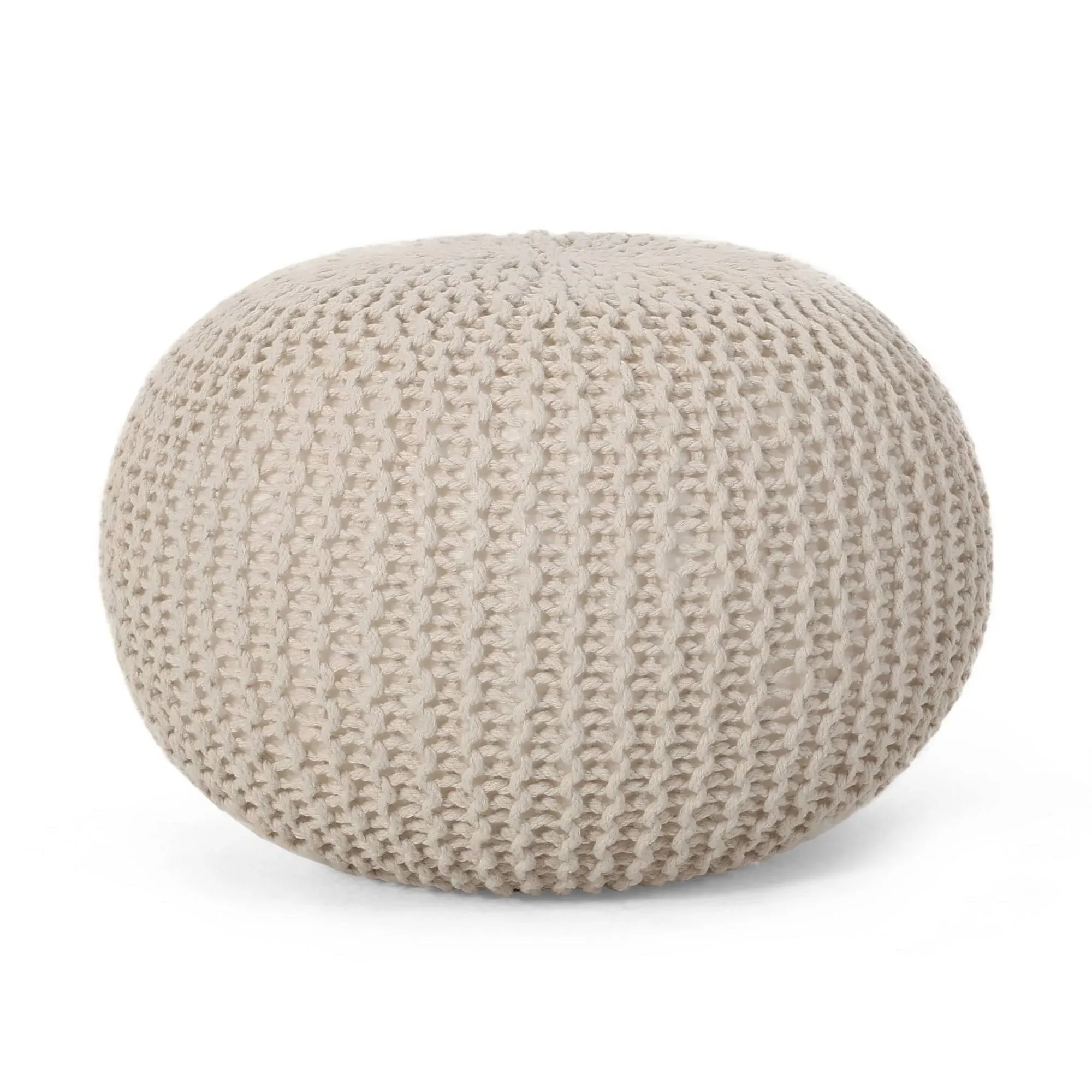 Abena Knitted Cotton Pouf by Christopher Knight Home - Beige