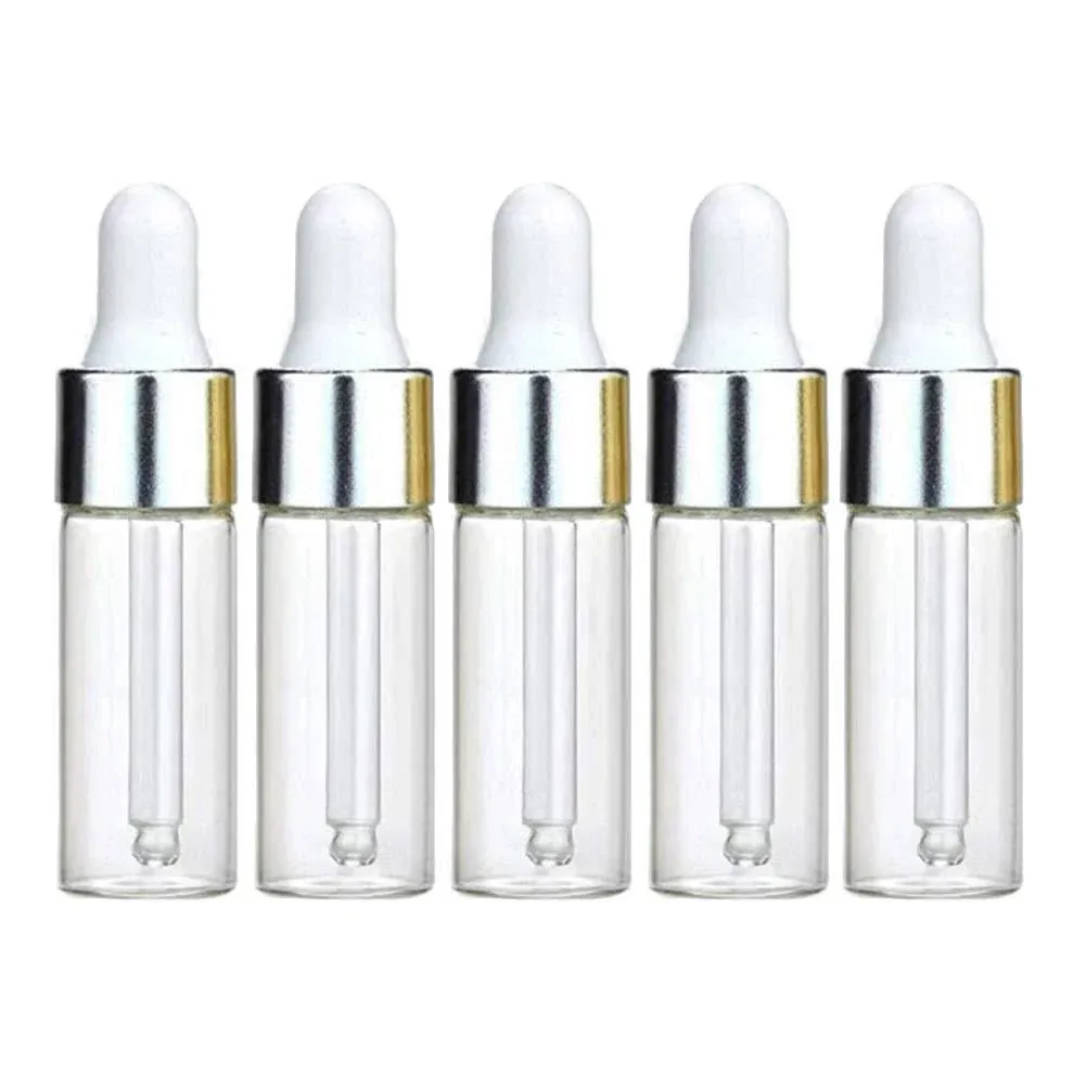 50pcs 5ml Refillable Clear Glass Essential Oil Bottles Eye Dropper Vials Perfume ...