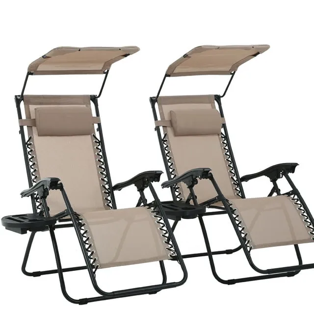 BestMassage 2 PCS Zero Gravity Chair Lounge Patio Chairs With Canopy Cup Holder