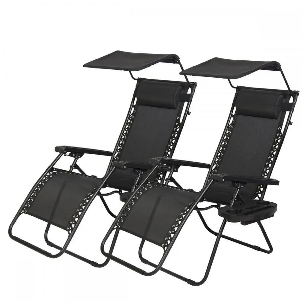 BestMassage Zero Gravity Chair Patio Chairs Lounge Chair 2 Pack Recliner W/Folding Canopy Shade and Cup Holder for Outdoor Funiture (Black)