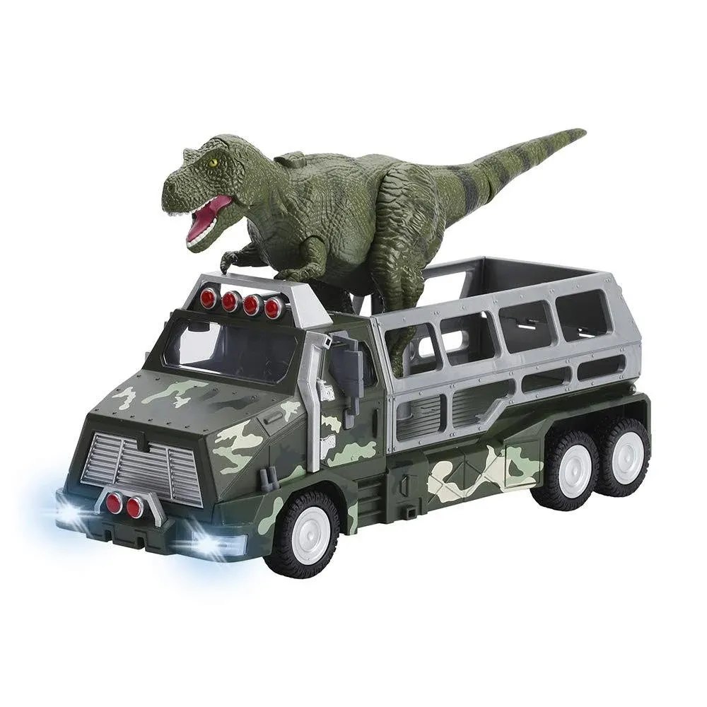 Dinosaur Toys Die-cast Transporter Jungle Truck and 9 Inch Tall Tyrannosaurs Rex