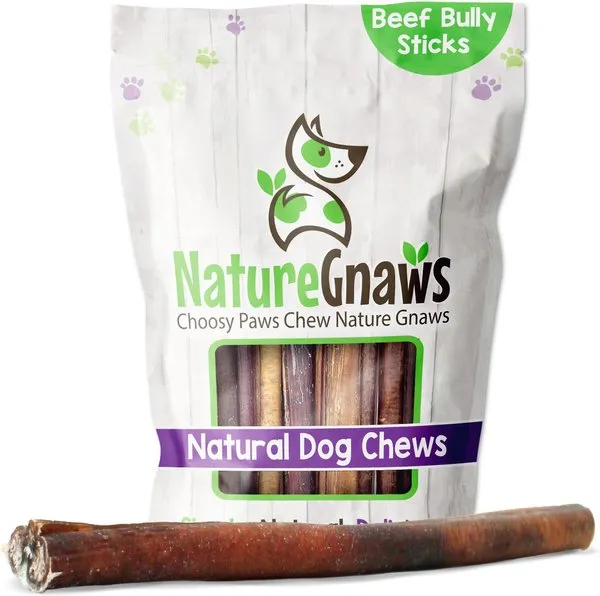 Nature Gnaws Bully Sticks for Dogs - Premium Natural Beef Dental Bones - Long Lasting Dog Chew Treats for Aggressive Chewers - Rawhide Free - 5-6 Inch